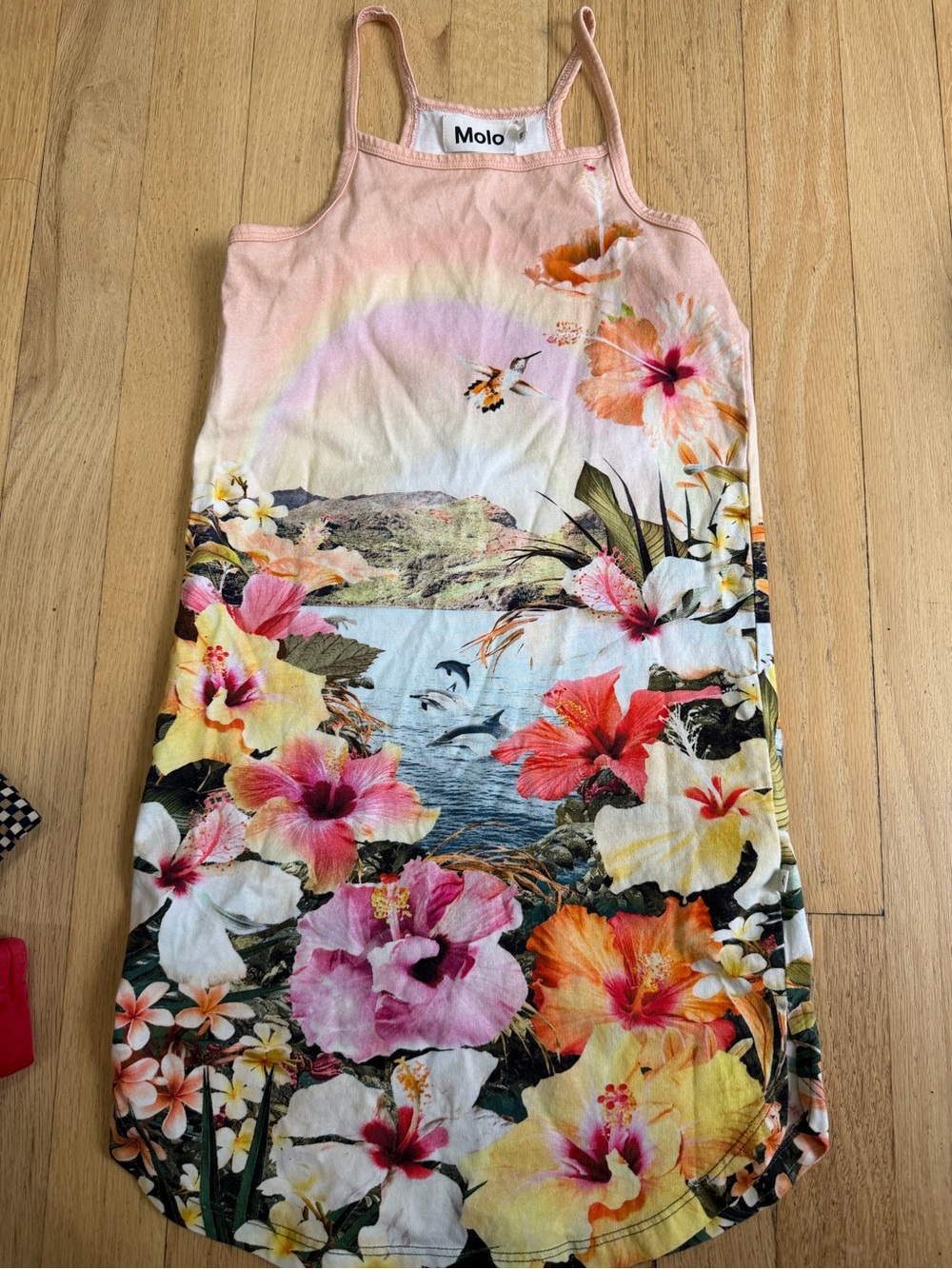 Molo Girls Floral Beach Print Tank Dress in Pink, Yellow, Orange